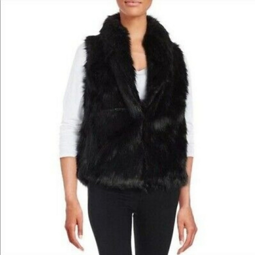 Sam Edelman Emily Faux Fur Vest Black Womens, Pockets Size S